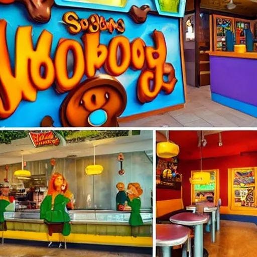 Prompt: a scooby doo mcdonald themed restaurant