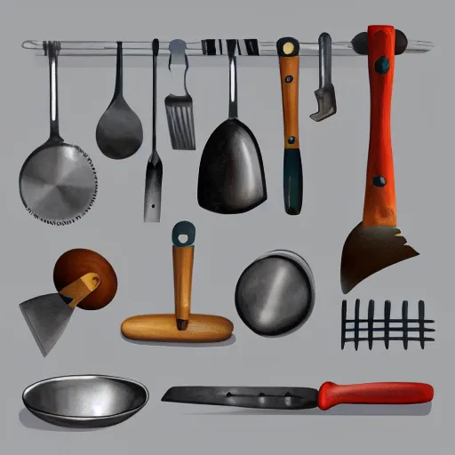 Prompt: painting of some kitchen tools by peter klasen, artstation