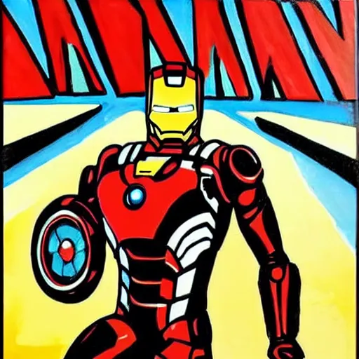 Image similar to ironman as art deco, painting