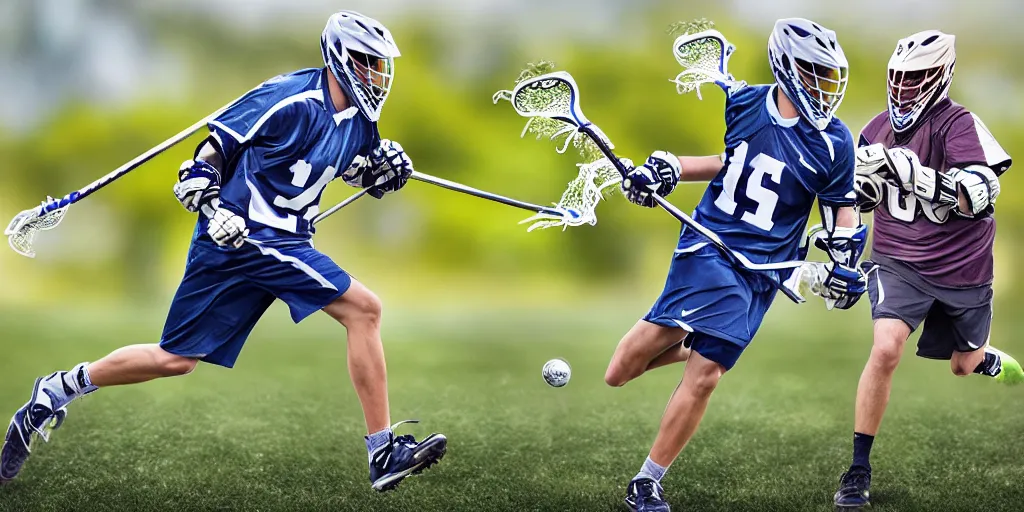 Image similar to lacrosse player, soccer field, cascade helmet, realistic photo, running, very detailed, 8 k, high resolution, no grain, symmetry, normal proportions, sports illustrated style, cascade xrs custom lacrosse helmet, brine lacrosse stick, brine lacrosse king v gloves, nike alpha huarache 7 elite, stx surgeon 7 0 0 lacrosse arm guards, arriflex 3 5 ii