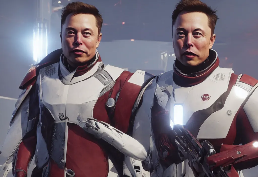 Image similar to elon musk in destiny 2, elon musk in the video game destiny 2, gameplay screenshot, close up, 3 d rendering. unreal engine. amazing likeness. very detailed.