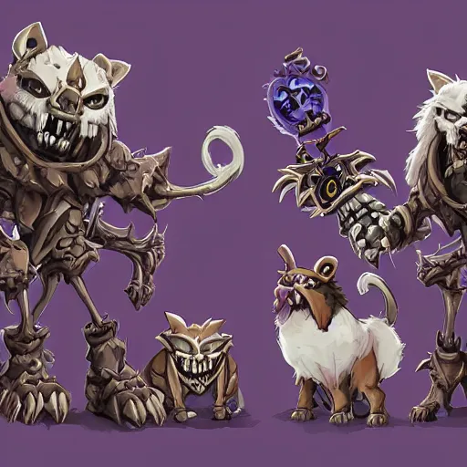 Image similar to cute fluffy animal skeleton creatures. blizzard warcraft animal creatures, graveyard background, bright art masterpiece artstation. 8k, sharp high quality illustration in style of Jose Daniel Cabrera Pena and Leonid Kozienko, violet theme, concept art by Tooth Wu, hearthstone card game artwork