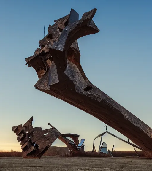 Prompt: to fathom hell or go angelic, just take a pinch of psychedelic. Sir Anthony Caro's colossal sculptural installation on a distant planet in a distant future