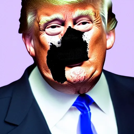 Image similar to donald trump looking stupid with silver spray paint covering nose and mouth