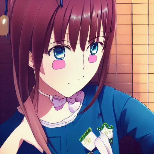 Image similar to a high detail portrait of high school girl by makoto sinkai, kyoto animation, kawaii, full body, in simple background, CLIP STADIO, mad painting
