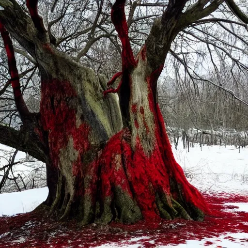 Prompt: a tree that is bleeding, full photo