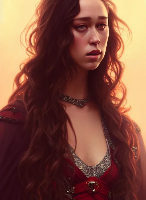 Image similar to portrait of alycia debnam - carey as a vampire lord, jewelry, greek, ruby, intricate, headshot, highly detailed, digital painting, artstation, concept art, sharp focus, cinematic lighting, illustration, art by artgerm and greg rutkowski, alphonse mucha, cgsociety