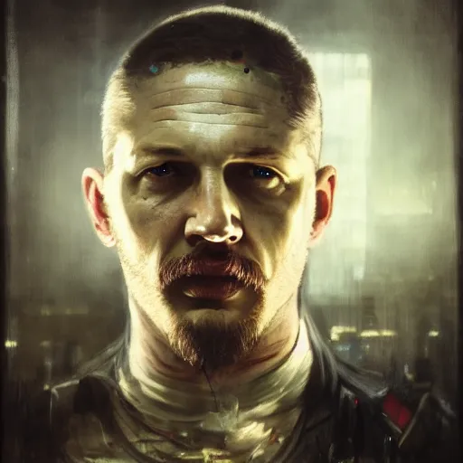 Image similar to tom hardy as henry dorsett case, hacker, cyborg, cyberpunk, painted by seb mckinnon, high detail, dramatic light, digital art, painted by greg rutkowski, promotional movie posterart, trending on artstation