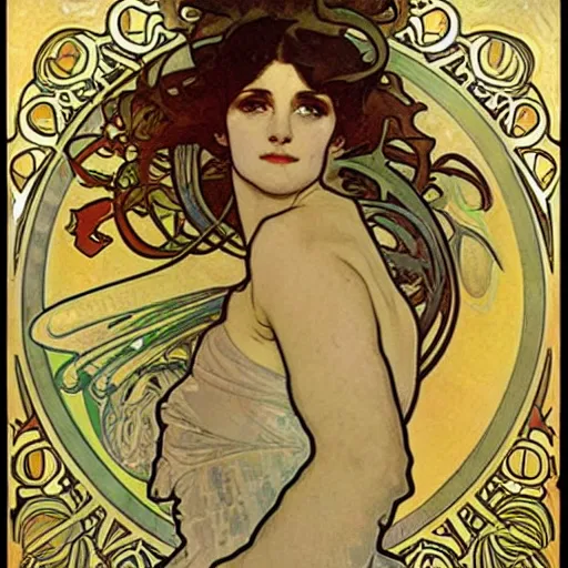 Image similar to art by alphonse mucha