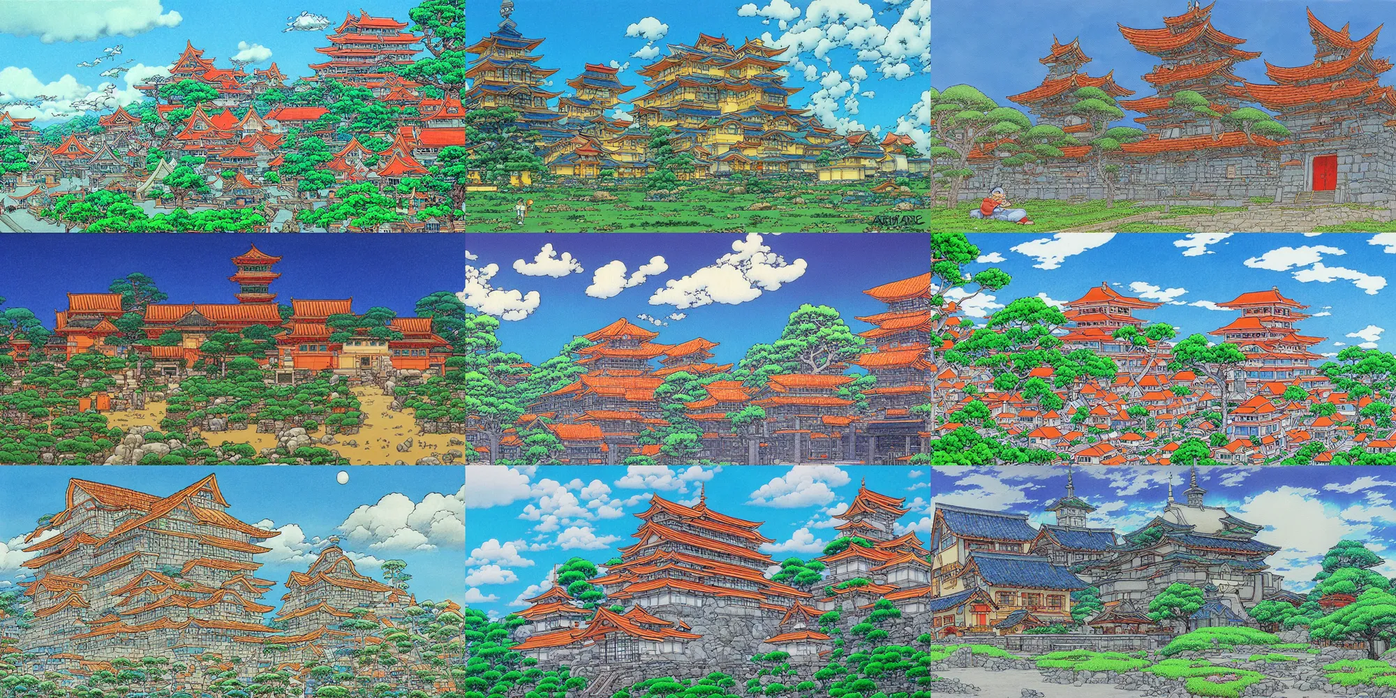 Prompt: a beautiful painting of a building in a serene landscape by Akira Toriyama