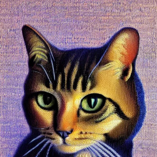 Prompt: a cat, oil painting, pointillism