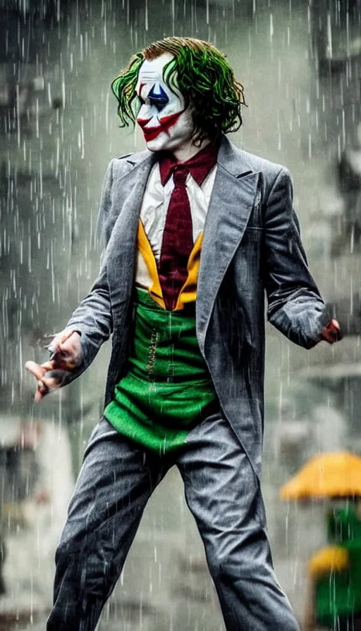 Image similar to joaquin pheonix as the joker, in the rain