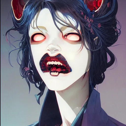 Image similar to prompt : vampire character portrait soft light painted by james jean and katsuhiro otomo and erik jones, inspired by evangeleon anime, smooth face feature, intricate oil painting, high detail illustration, sharp high detail, manga and anime 1 9 9 9