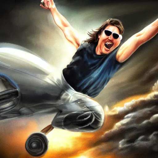 Image similar to tom Cruise farting through the sky, concept art, trending on art station