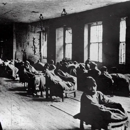 Image similar to patients in an insane asylum, 1910s