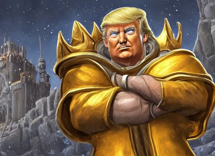 Prompt: donald trump as king of ironforge, world of warcraft