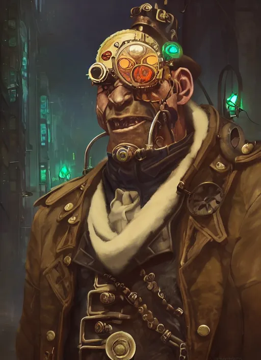 Image similar to a portrait of a steampunk orc in a city, key visual, ambient lighting, highly detailed, digital painting, artstation, concept art, sharp focus, by makoto shinkai and akihiko yoshida and hidari and wlop