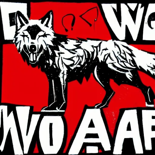 Image similar to vector illustration of a wolf with a mohawk gang tag graffiti, red and black, punk, spray smudge, masterpiece, banksy