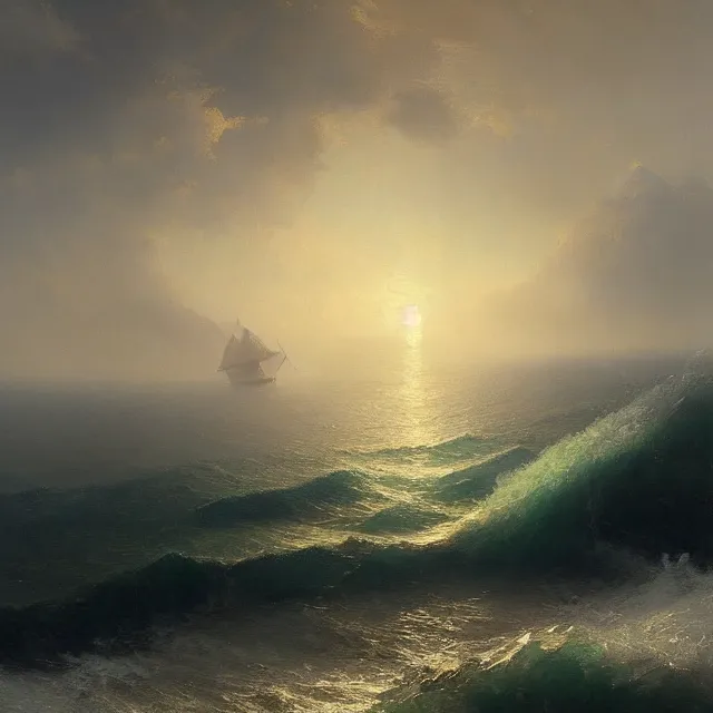 Prompt: a beautiful painting of the sea by ivan aivazovsky and sin jong hun and greg rutkowski and george varodi. in style of concept art. 4 k texture. ray tracing. sharp lines, hyper detailed. octane render. trending on artstation