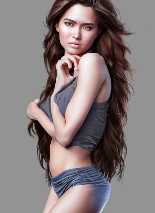 Image similar to full body portrait of a beautiful young woman, photorealistic, hair down to waist, sharp focus, in the style of Kevin Kostic, Stephen Lau and artgerm, hyper sharp focus, 8k highly detailed