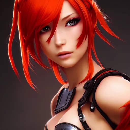 Prompt: katarina from league render as a very beautiful 3d anime girl, long braided orange red hair, hazel eyes, full round face, short smile, cinematic lightning, medium shot, mid-shot, highly detailed, trending on Artstation, Unreal Engine 4k, cinematic wallpaper