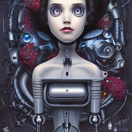 Image similar to Lofi portrait with robot, Pixar style by Joe Fenton and Stanley Artgerm and Tom Bagshaw and Tim Burton