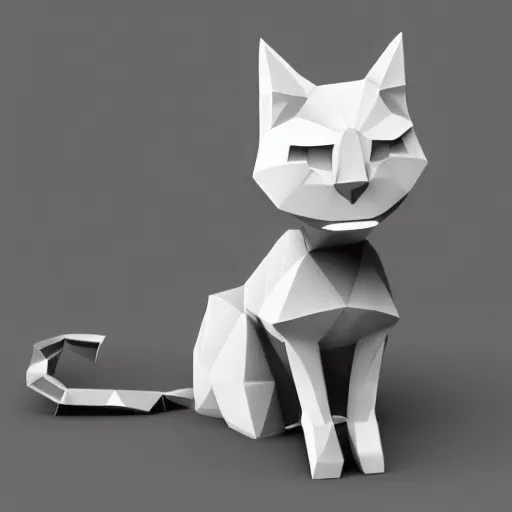 Prompt: low polygon model of a gray cat octane render