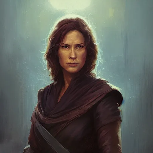 Image similar to portrait of a woman by greg rutkowski, old jedi master jaina solo, star wars expanded universe, she is about 6 0 years old, highly detailed portrait, digital painting, artstation, concept art, smooth, sharp foccus ilustration, artstation hq