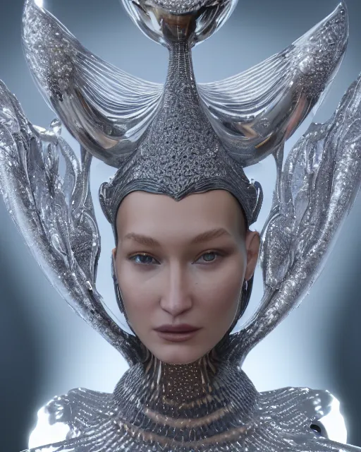 Image similar to a highly detailed metahuman 4 k close up render of an alien goddess bella hadid monument heaven in iris van herpen dress schiaparelli in diamonds crystals swarovski and jewelry iridescent in style of alphonse mucha gustav klimt trending on artstation made in unreal engine 4