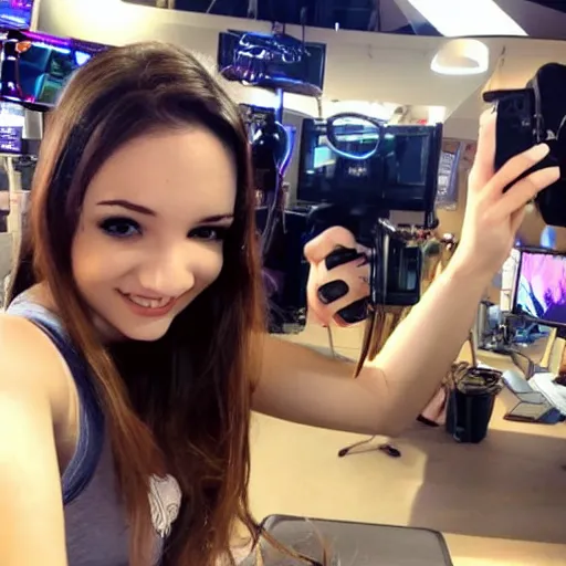 Image similar to beautiful female twitch streamer selfie