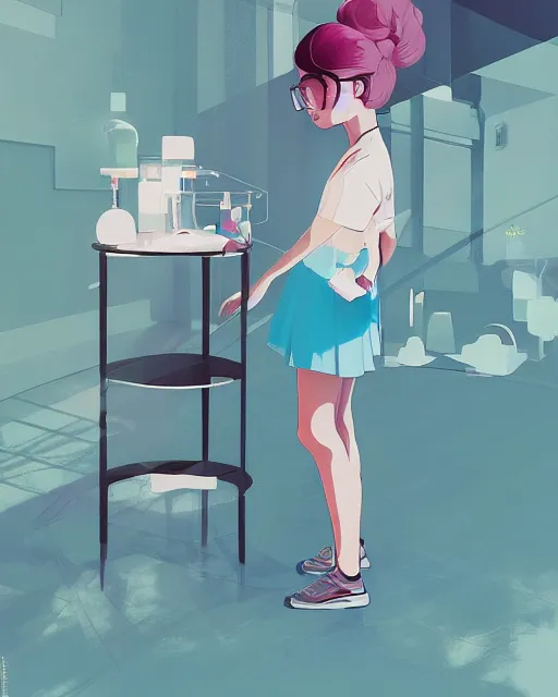 Image similar to a little girl is doing a science experiment. clean cel shaded vector art. minimalist illustration art by lois van baarle, artgerm, helen huang by makoto shinkai and ilya kuvshinov, rossdraws