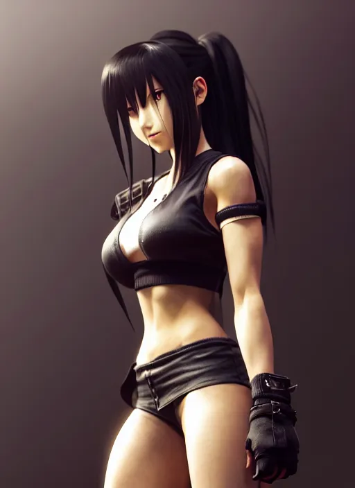 Image similar to 3 / 4 view of a portrait of tifa from final fantasy vii remake, evangelion, au naturel, hyper detailed, digital art, trending in artstation, cinematic lighting, studio quality, smooth render, frostbite 3 engine rendered, art style by klimt and nixeu and ian sprigger and wlop and krenz cushart