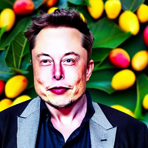 Image similar to photo of elon musk cosplaying as a mango fruit costume, highly detailed, extremely high quality, hd, 4 k, 8 k, professional photographer, 4 0 mp, lifelike, top - rated, award winning, cinematic, realistic, detailed lighting, detailed shadows, sharp, no blur, edited, corrected, trending