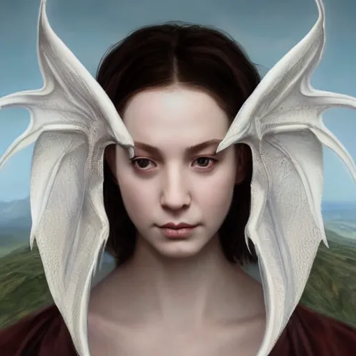 Image similar to Perfectly-centered portrait-photograph of a real life white human dragon from heaven, lifelike, super highly detailed, professional digital painting, artstation, concept art, Unreal Engine 5, Photorealism, HD quality, 8k resolution, cinema 4d, 3D, beautiful, cinematic, art by artgerm and greg rutkowski and alphonse mucha and loish and WLOP