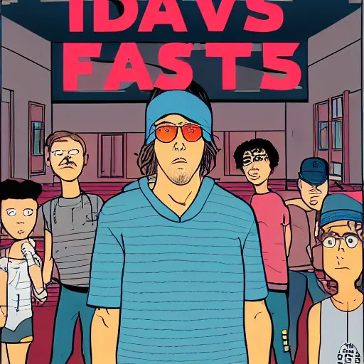 Image similar to the cover of the graphic novel version of david foster wallace's book infinite jest, featuring boys at a tennis academy, a videotape that puts you into a coma, and a recovering alcoholic trying to leave a life of crime, art by seth, chris ware, and charles burns