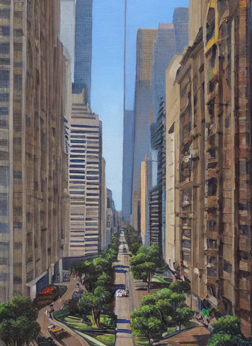 Image similar to avenida paulista in the xc century, very realistic beautiful painting, detailed, by gerardo dottori