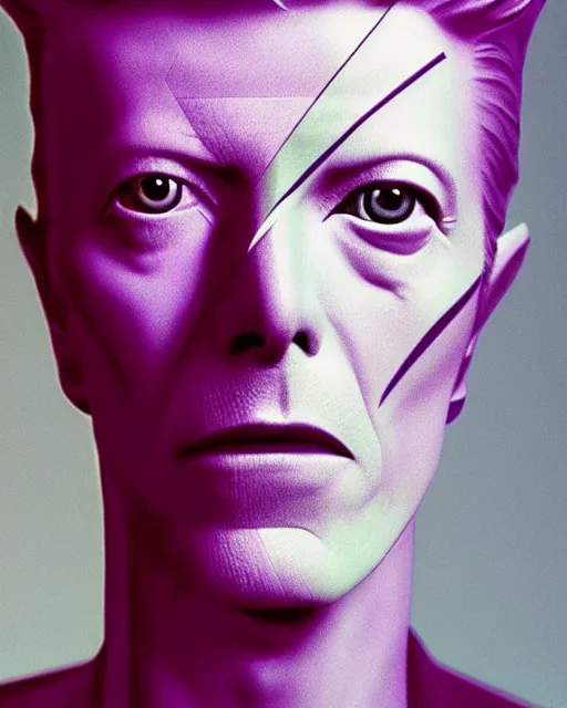 Image similar to david bowie starring at the camera, neutral face, 4k, pastel colours, greek sculpture, by beeple, album cover, accurate