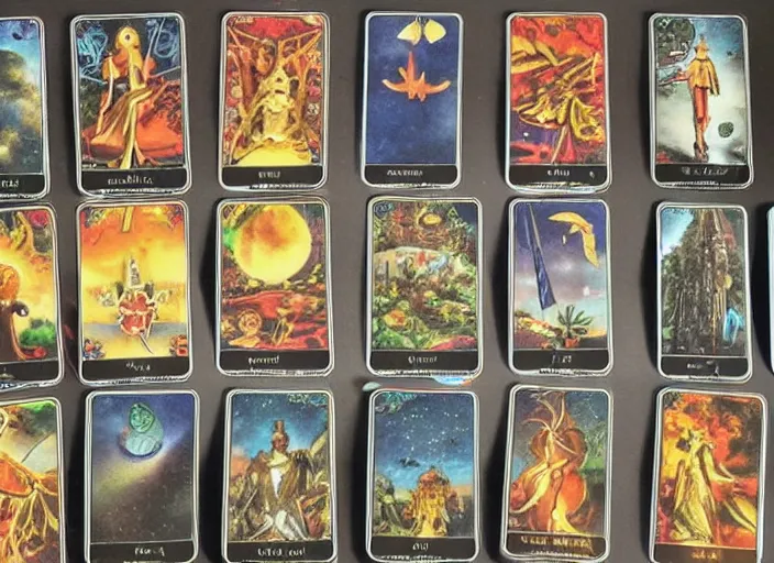 Prompt: magical cards being cast from a tarot deck