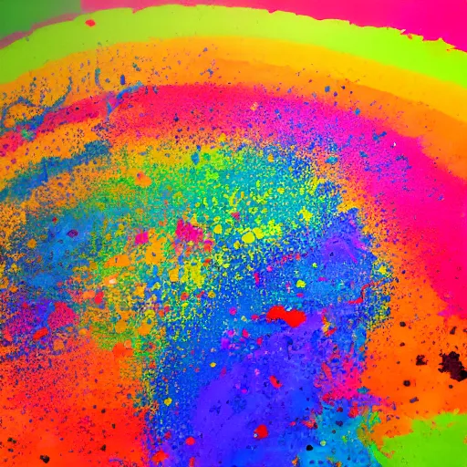 Prompt: rainbow paint splattered dense air