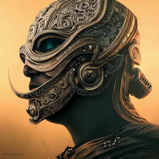 Image similar to Very very very very highly detailed epic photo of full face with beautiful ornamental venetian mask, intricate, dystopian, sci-fi, extremely detailed, digital painting, artstation, concept art, smooth, sharp focus, illustration, intimidating lighting, incredible art by Artgerm and Vincent di Fate and Anton Pieck