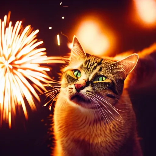 Image similar to cat holding firework at midnight 4 k