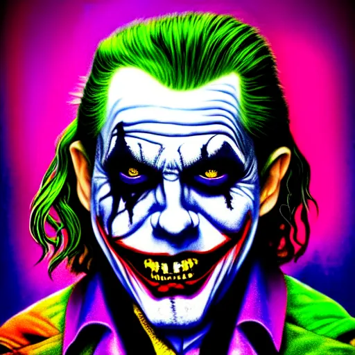 Image similar to An extremely psychedelic portrait of Rob Zombie as the Joker, surreal, LSD, face, detailed, intricate, elegant, lithe, highly detailed, digital painting, artstation, concept art, smooth, sharp focus, illustration