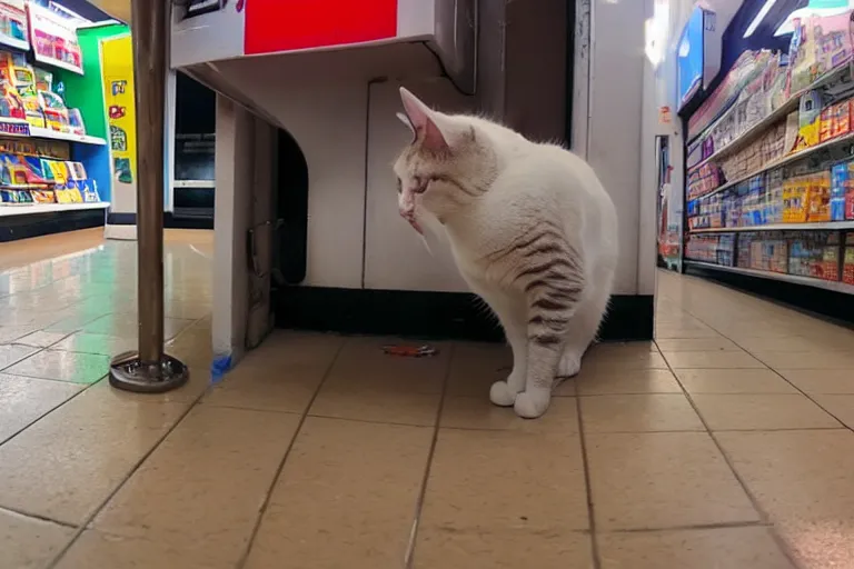 Image similar to cat with a cigarette in its mouth in 7 - eleven wide angle lens