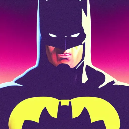 Image similar to batman portrait, vaporwave, synthwave, neon, vector graphics, cinematic, volumetric lighting, f 8 aperture, cinematic eastman 5 3 8 4 film