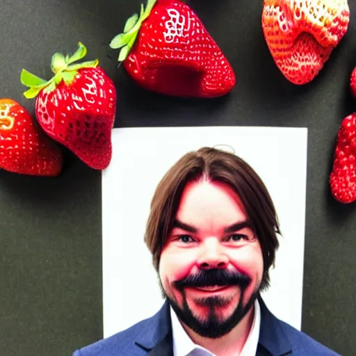 Image similar to matt berry as a strawberry, head of a strawberry, high definition