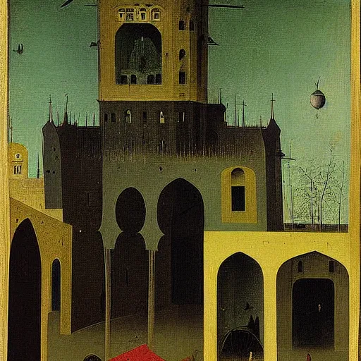 Prompt: green mosque by hieronymus bosch