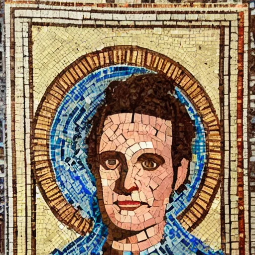 Prompt: woody ellen in a ancient greek mosaic