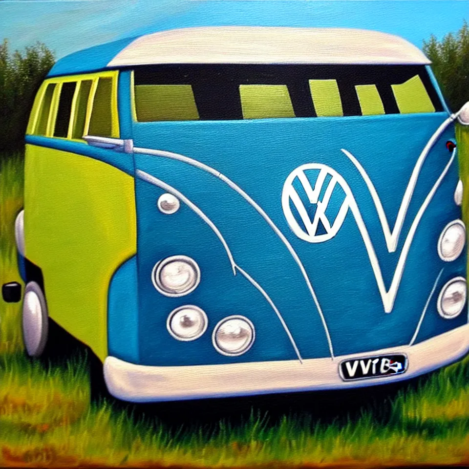 Image similar to a oil painting of a vw bus