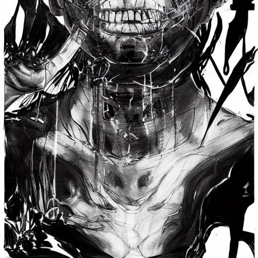 Image similar to carl urban from the boys, manga art, black and white, by kentaro miura, tsutomu nihei, range murata, lois van baarle, richly detailed, inked, beautiful, hyper realistic, trending on artstation