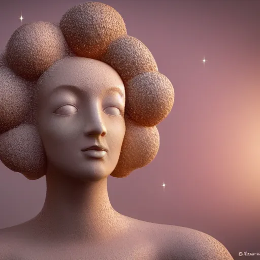 Image similar to sponge sculpture goddess of space, beauty, pretty face, glossy skin, stars, soft light, hdri, smooth, sharp focus, fantasy, intricate, elegant, highly detailed, 8 k